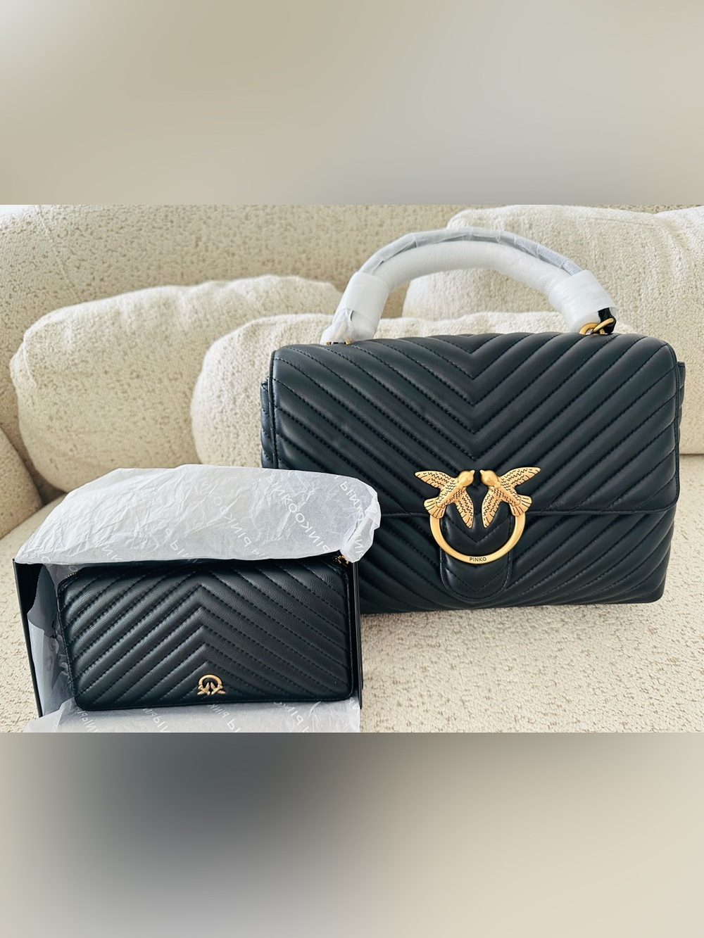Pinko Pinko Classic Lady Love Puff Chevron Satchel Bag & match wallet